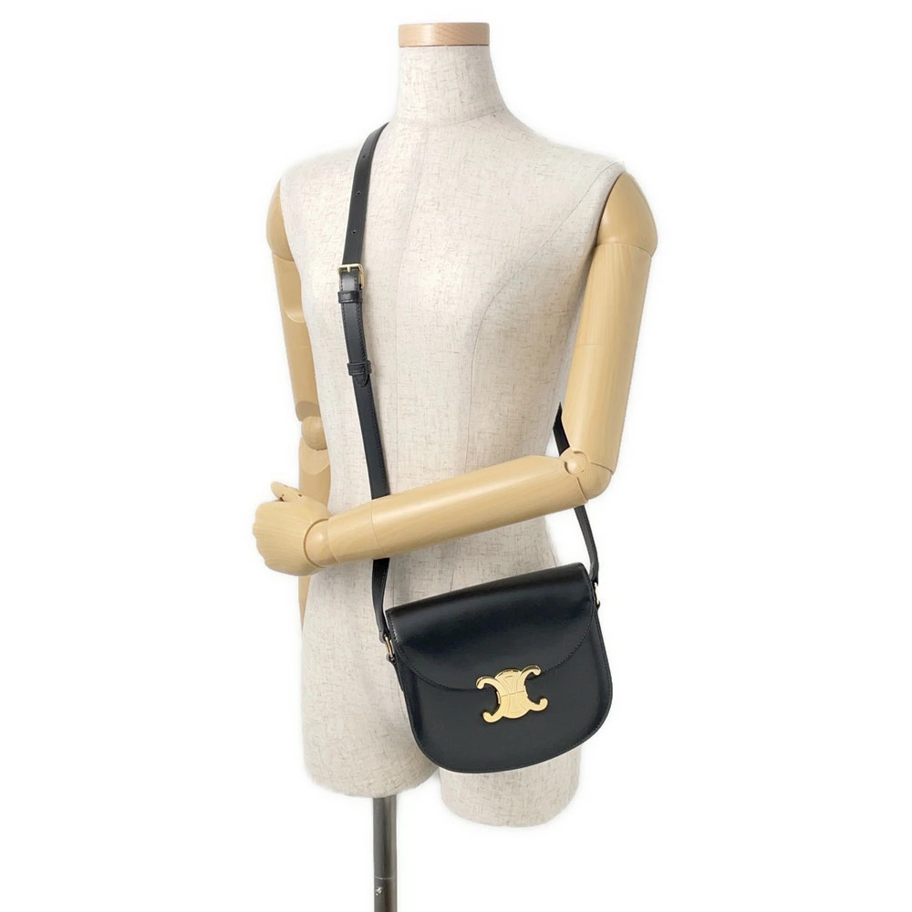 Celine Triomphe Teen Buzas Shoulder Bag Leather Black - Picture 4 of 12